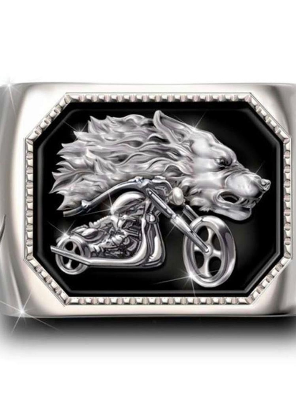 Wolf & Motorcycle Cufflinks — Black and Silver Men's Accessory
